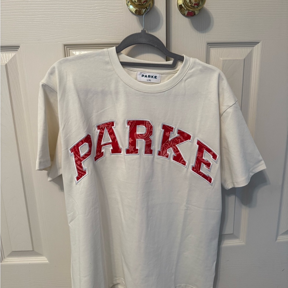 Cream and Red Short Sleeve Tee with Collegiate Style